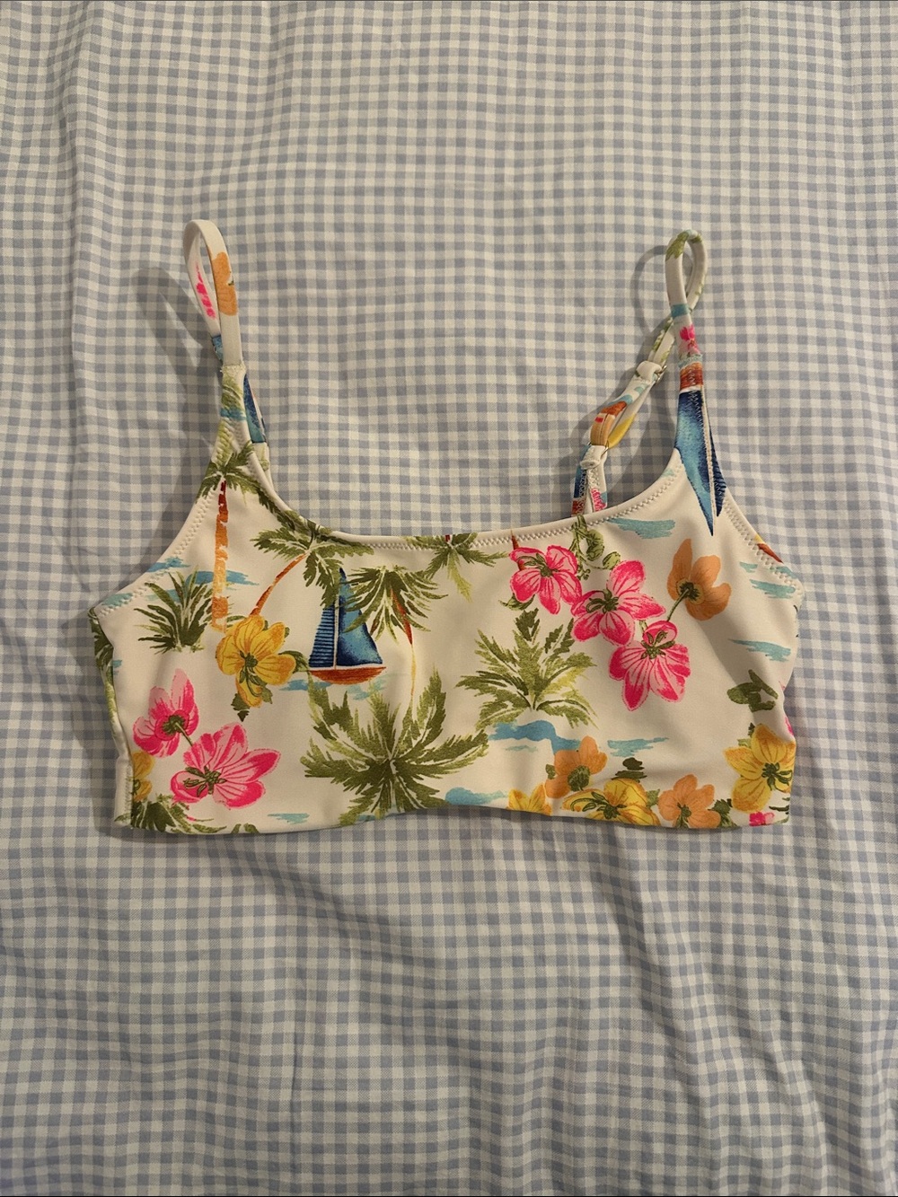 Old Navy White Tropical Printed Scoop Neck Bikini Top | XS